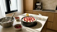 Não precisa de forno: tarte fria de ricotta e framboesas em 6 passos (com um truque para um corte bonito)